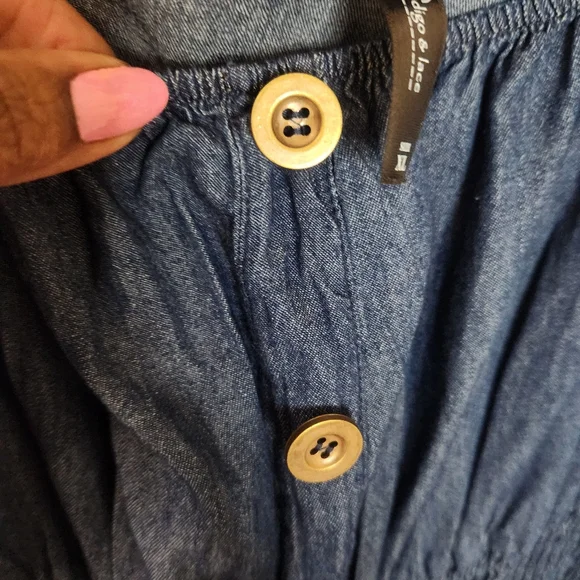 Indigo & Lace Blue Denim Puff Sleeve Dress. Short Sleeves. - Picture 4 of 6